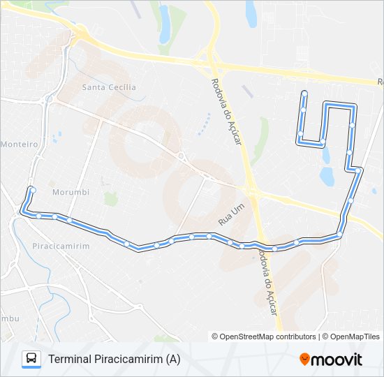 Mapa da linha 211 UNILESTE / TPI de ônibus