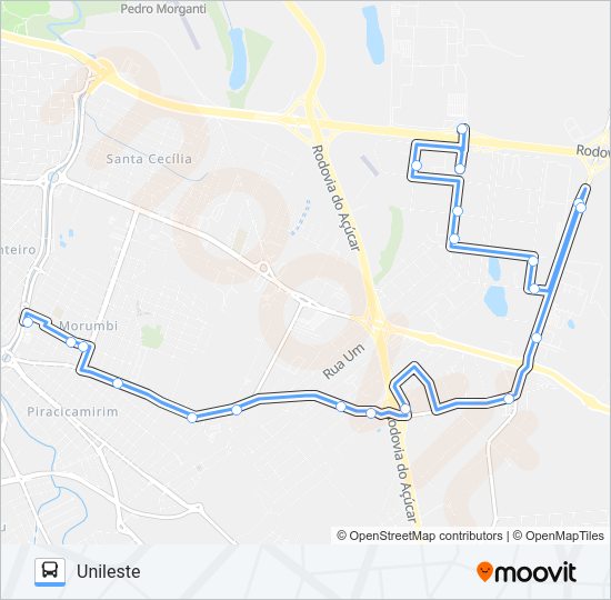 Mapa da linha 211 UNILESTE / TPI de ônibus