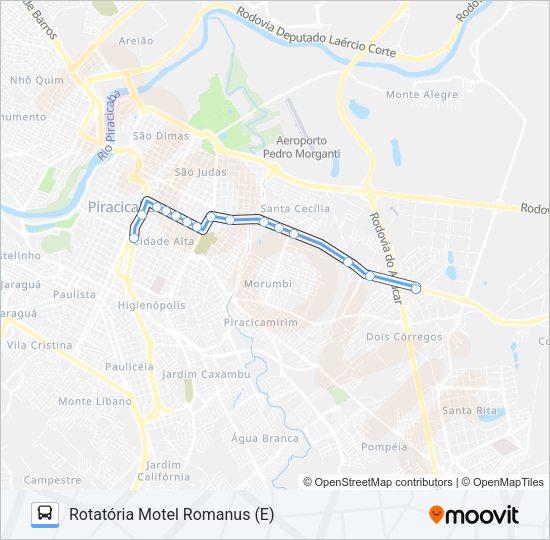 Mapa da linha 210 UNILESTE / CENTRO de ônibus