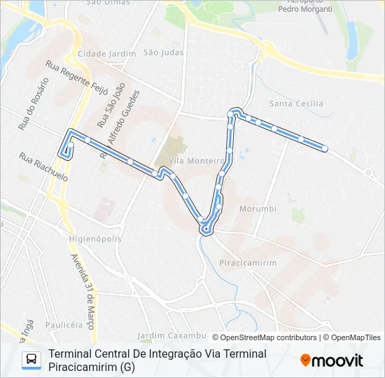 210 UNILESTE / CENTRO Bus Line Map
