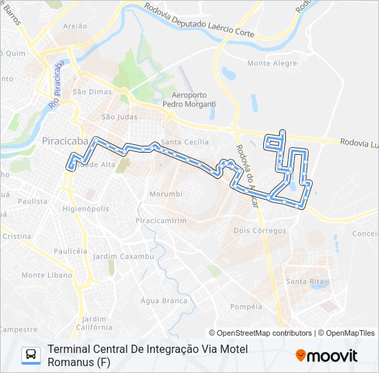Mapa da linha 210 UNILESTE / CENTRO de ônibus