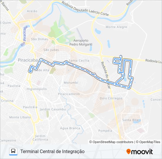 Mapa da linha 210 UNILESTE / CENTRO de ônibus