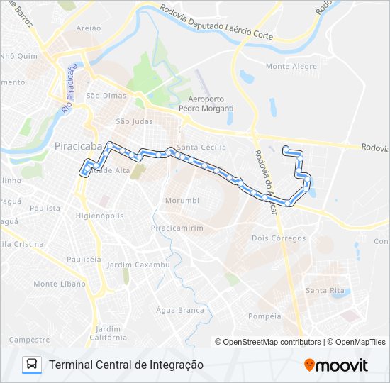 Mapa da linha 210 UNILESTE / CENTRO de ônibus