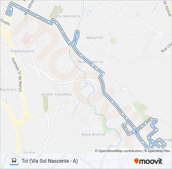 Mapa da linha 220 SOL NASCENTE / TCI VIA TPI de ônibus