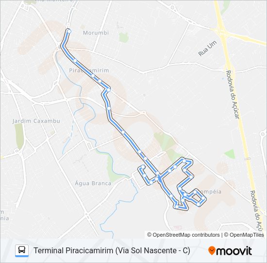 Mapa da linha 220 SOL NASCENTE / TCI VIA TPI de ônibus
