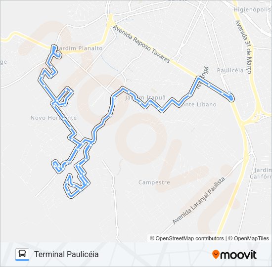 Mapa da linha 826 NOVO HORIZONTE - TPA / TSJ de ônibus