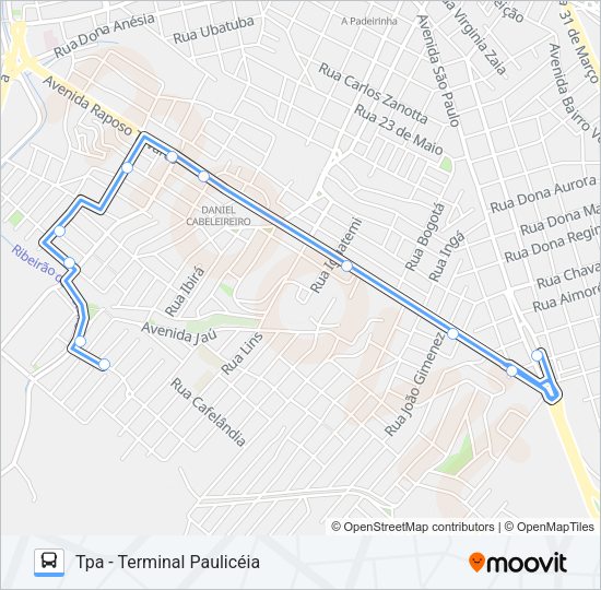 Mapa da linha 323 JARDIM ITAPUÃ VIA RUA INGÁ de ônibus
