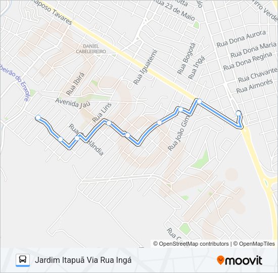 Mapa da linha 323 JARDIM ITAPUÃ VIA RUA INGÁ de ônibus