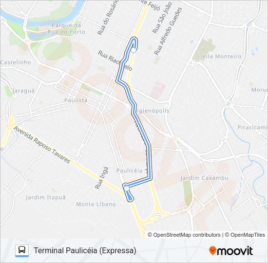 Mapa da linha 301 PAULICÉIA / TCI de ônibus