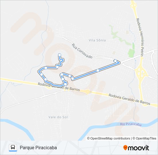 Mapa da linha 402 PARQUE PIRACICABA / TVS de ônibus