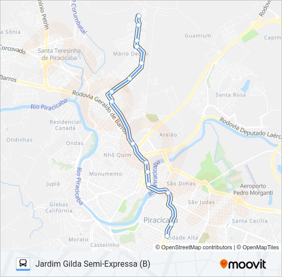 Mapa da linha 124 JARDIM GILDA de ônibus