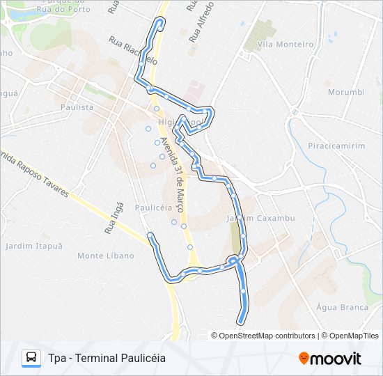 Mapa da linha 312 HIGIENÓPOLIS - TCI / TPA de ônibus