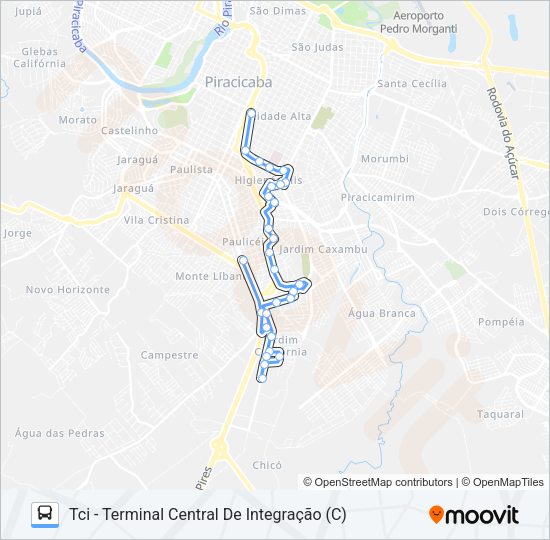 Mapa da linha 312 HIGIENÓPOLIS - TCI / TPA de ônibus