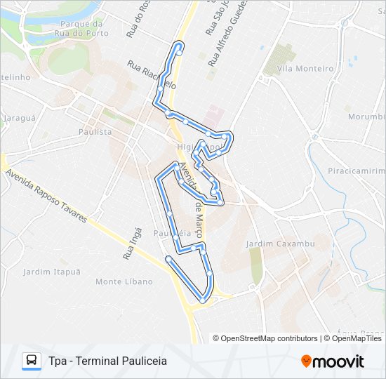 Mapa da linha 312 HIGIENÓPOLIS - TCI / TPA de ônibus