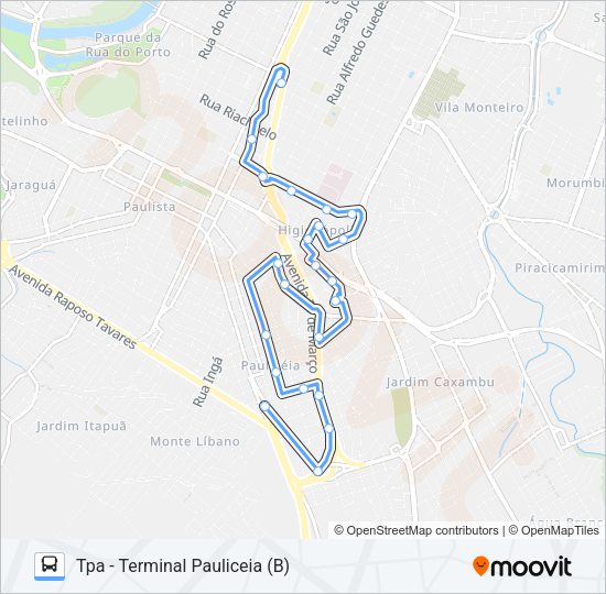 Mapa da linha 312 HIGIENÓPOLIS - TCI / TPA de ônibus