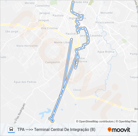 Mapa da linha 312 HIGIENÓPOLIS - TCI / TPA de ônibus