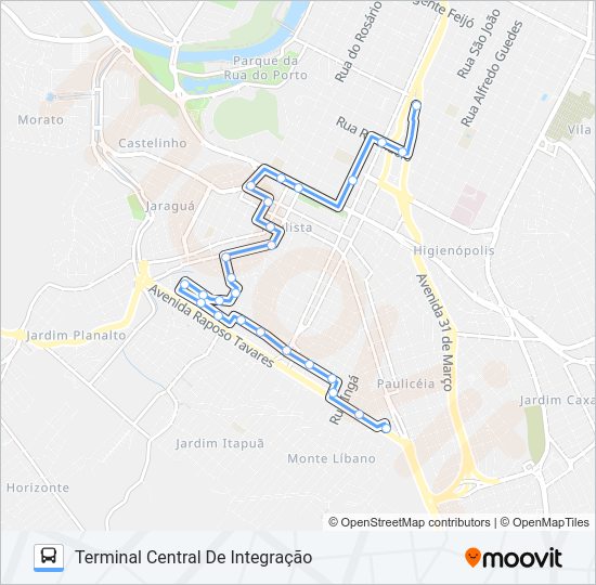 Mapa da linha 335 JARDIM MONTE CRISTO VIA PRAÇA TAKAKI de ônibus