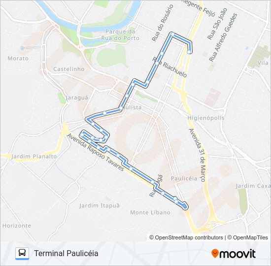 Mapa da linha 335 JARDIM MONTE CRISTO VIA PRAÇA TAKAKI de ônibus
