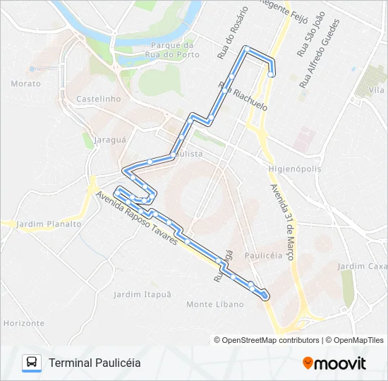335 JARDIM MONTE CRISTO VIA PRAÇA TAKAKI Bus Line Map