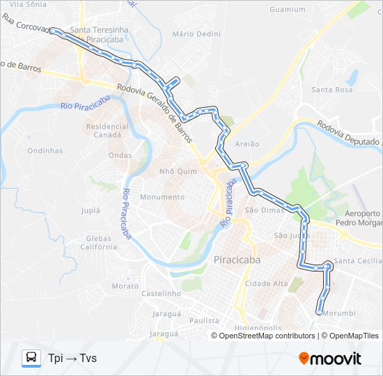 Mapa da linha 1100 PERIMETRAL - TPA / TPI / TVS de ônibus