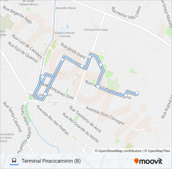 Mapa da linha 203 NOIVA DA COLINA VIA VILA MONTEIRO de ônibus
