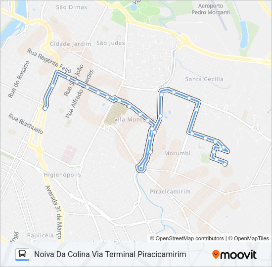 Mapa da linha 203 NOIVA DA COLINA VIA VILA MONTEIRO de ônibus