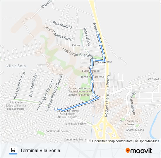 Mapa da linha 410 PARQUE ORLANDA / TVS de ônibus
