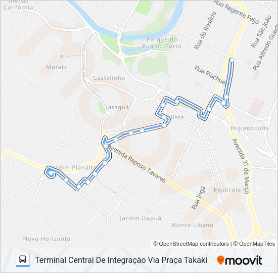 Mapa da linha 802 SÃO JORGE VIA JARDIM PLANALTO de ônibus