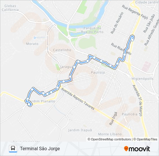Mapa da linha 802 SÃO JORGE VIA JARDIM PLANALTO de ônibus