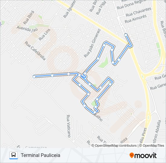 Mapa da linha 304 MONTE LÍBANO VIA RUA JOÃO GIMENEZ de ônibus
