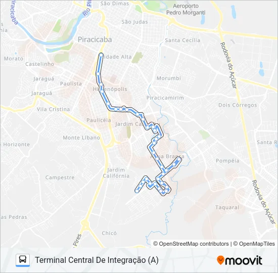 222 JARDIM ORIENTE / CENTRO Bus Line Map
