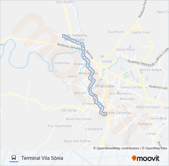 Mapa da linha 1200 PAULICÉIA / SÔNIA de ônibus