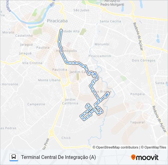 Mapa da linha 225 PARQUE ÁGUA BRANCA / TCI de ônibus