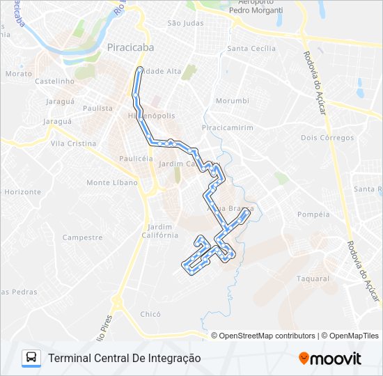 Mapa da linha 225 PARQUE ÁGUA BRANCA / TCI de ônibus