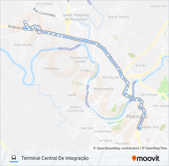 Mapa da linha 430 PARQUE PIRACICABA / TCI de ônibus