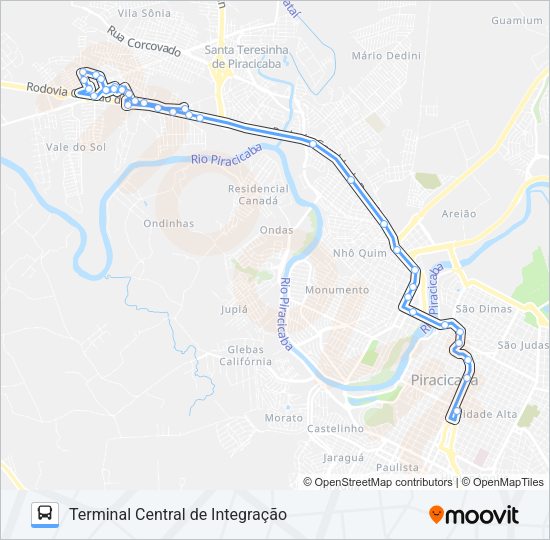 Mapa da linha 430 PARQUE PIRACICABA / TCI de ônibus