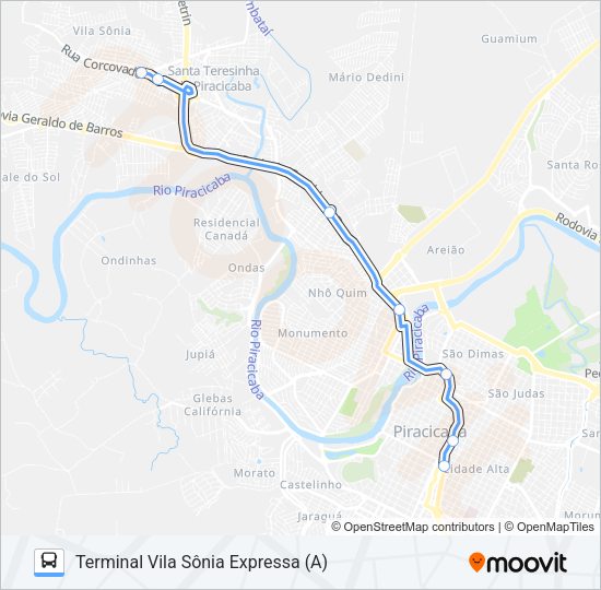 Mapa da linha 444 SÔNIA / CENTRO de ônibus