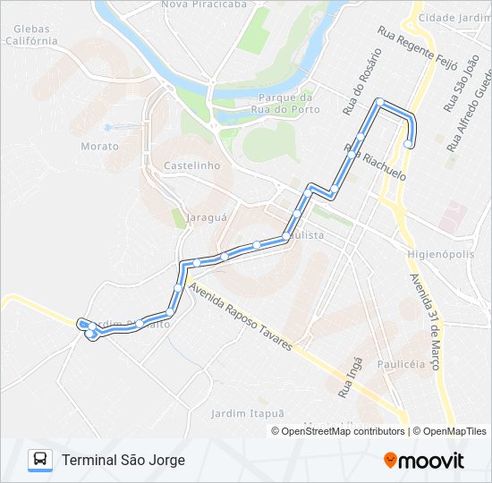 Mapa da linha 801 SÃO JORGE VIA PRAÇA TAKAKI de ônibus