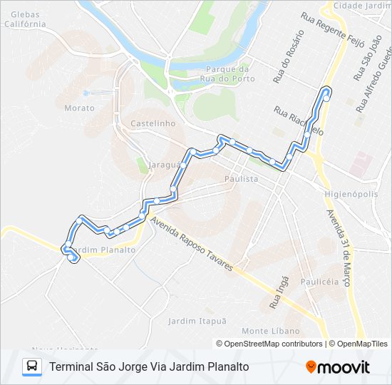 Mapa da linha 801 SÃO JORGE VIA PRAÇA TAKAKI de ônibus