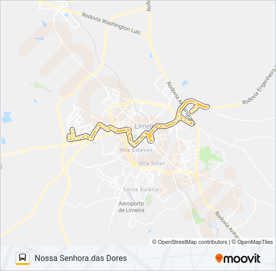 Mapa da linha 03 NOVA LIMEIRA XNOSSA SENHORA DAS DORES de ônibus