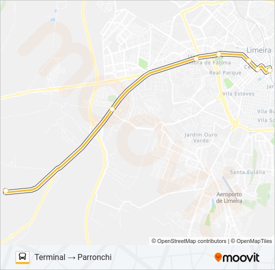 Mapa da linha 009 TATU (PARRONCHI) X TERMINAL de ônibus