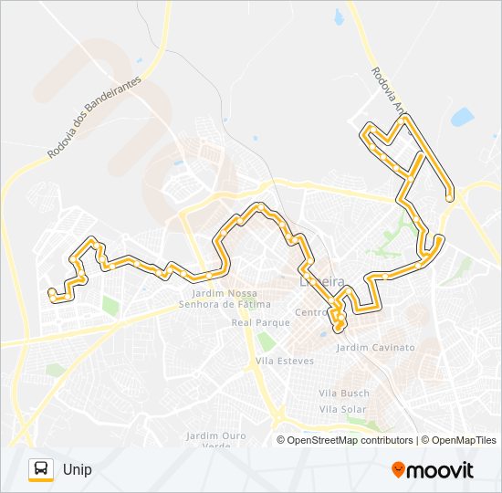 Mapa da linha 105 UNIP X NOSSA SENHORA DAS DORES de ônibus
