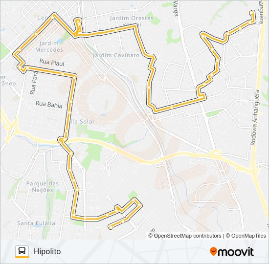Mapa da linha 08C SANTINA - HIPÓLITO VIA SANTA CASA de ônibus