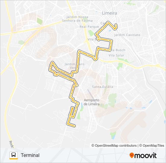 Mapa da linha 124 NOBRE VILLE X TERMINAL (VIA SANTA CASA) de ônibus