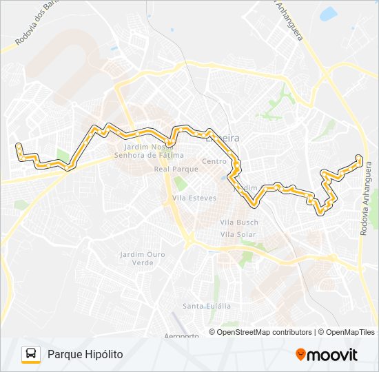 Mapa da linha 102 PARQUE HIPÓLITO X NOSSA SENHORA DAS DORES de ônibus
