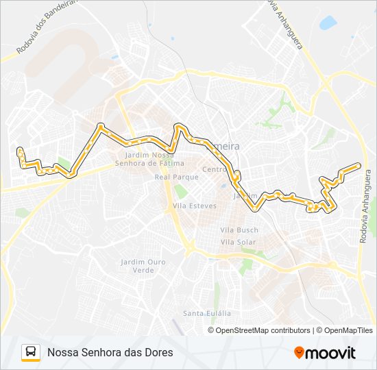Mapa da linha 102 PARQUE HIPÓLITO X NOSSA SENHORA DAS DORES de ônibus