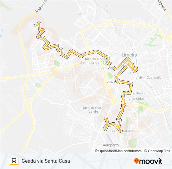 Mapa da linha 13 GROTTA X GEADA (VIA SANTA CASA) de ônibus