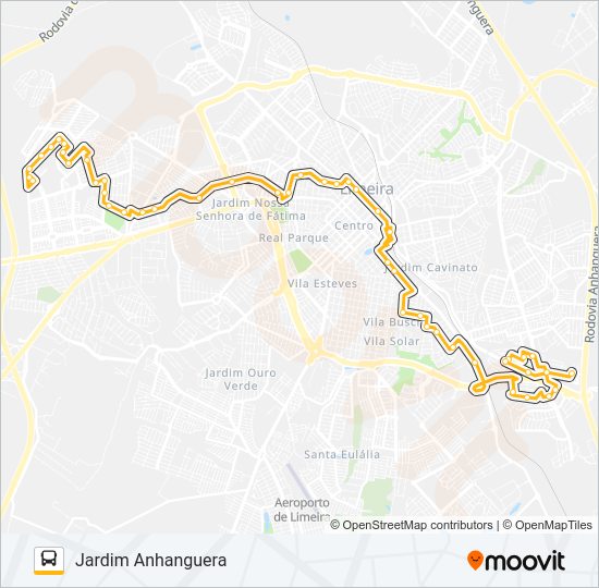 Mapa da linha 104 BELINHA OMETTO X JARDIM ANHANGUERA (VIA MEDICAL) de ônibus