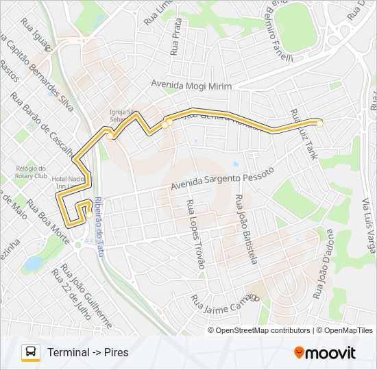 Mapa da linha 010 TERMINAL X PINHAL (PIRES) de ônibus