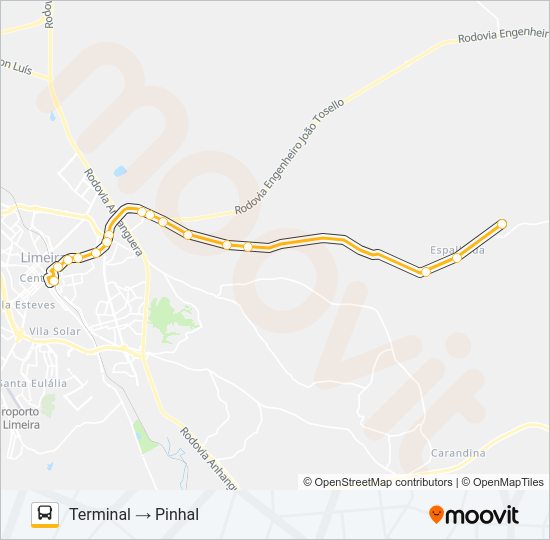 010 TERMINAL X PINHAL (PIRES) Bus Line Map